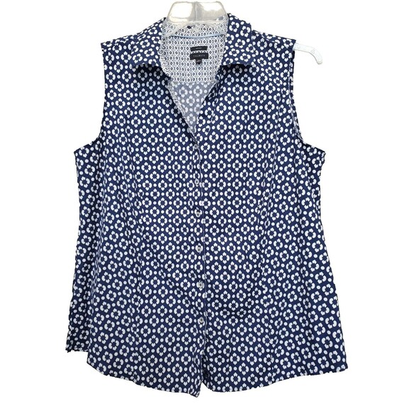 Talbots Non-Iron Cotton Blend Geo Star Print Sleeveless Button-Up Shirt Size 16 - Picture 1 of 4